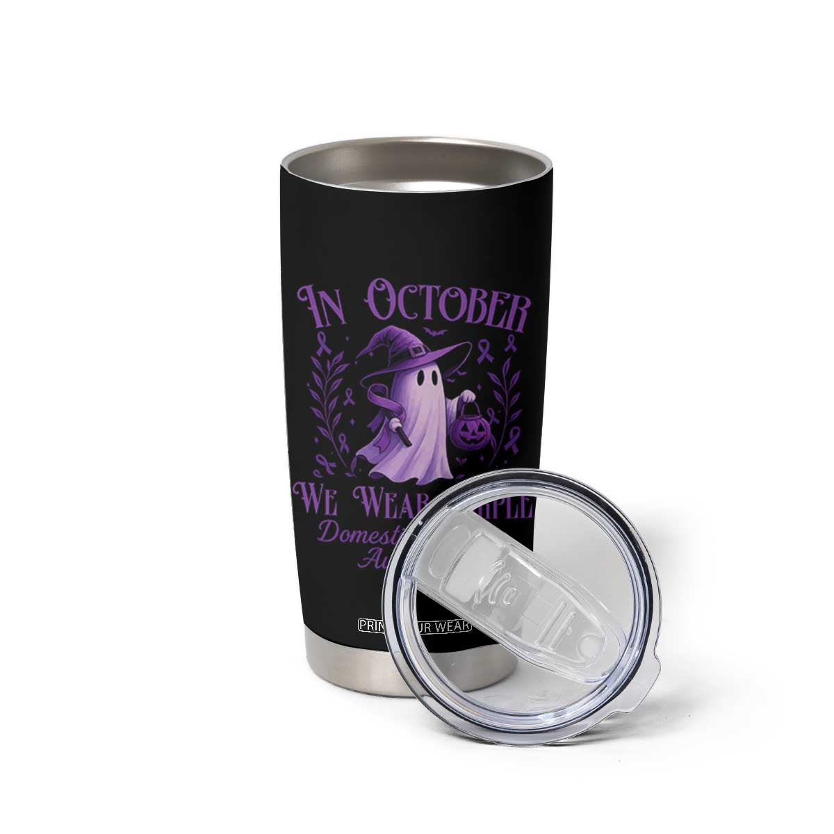 Domestic Violence Awareness Tumbler Cup Halloween October Wear Purple Ghost TS10 Print Your Wear
