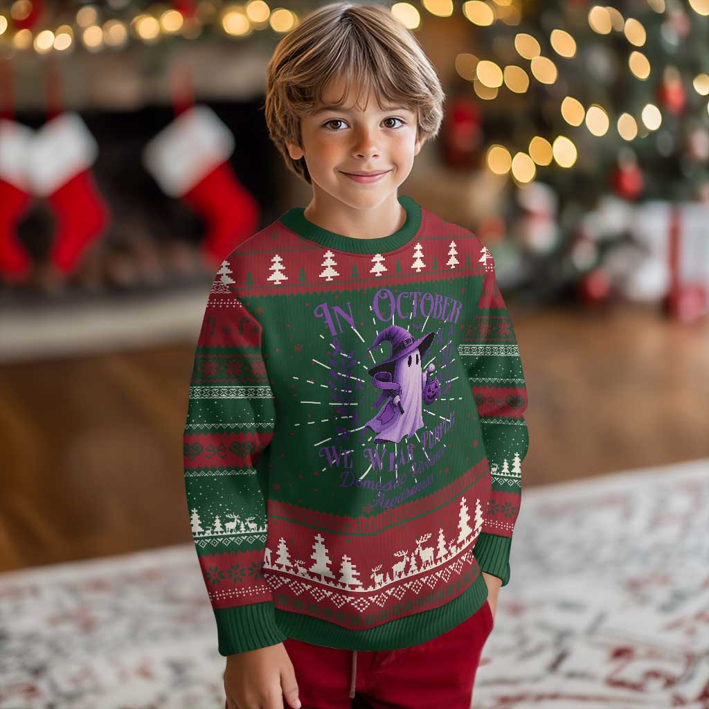Domestic Violence Awareness Knit Sweatshirt Halloween October Wear Purple Ghost TS10 Christmas Print Your Wear