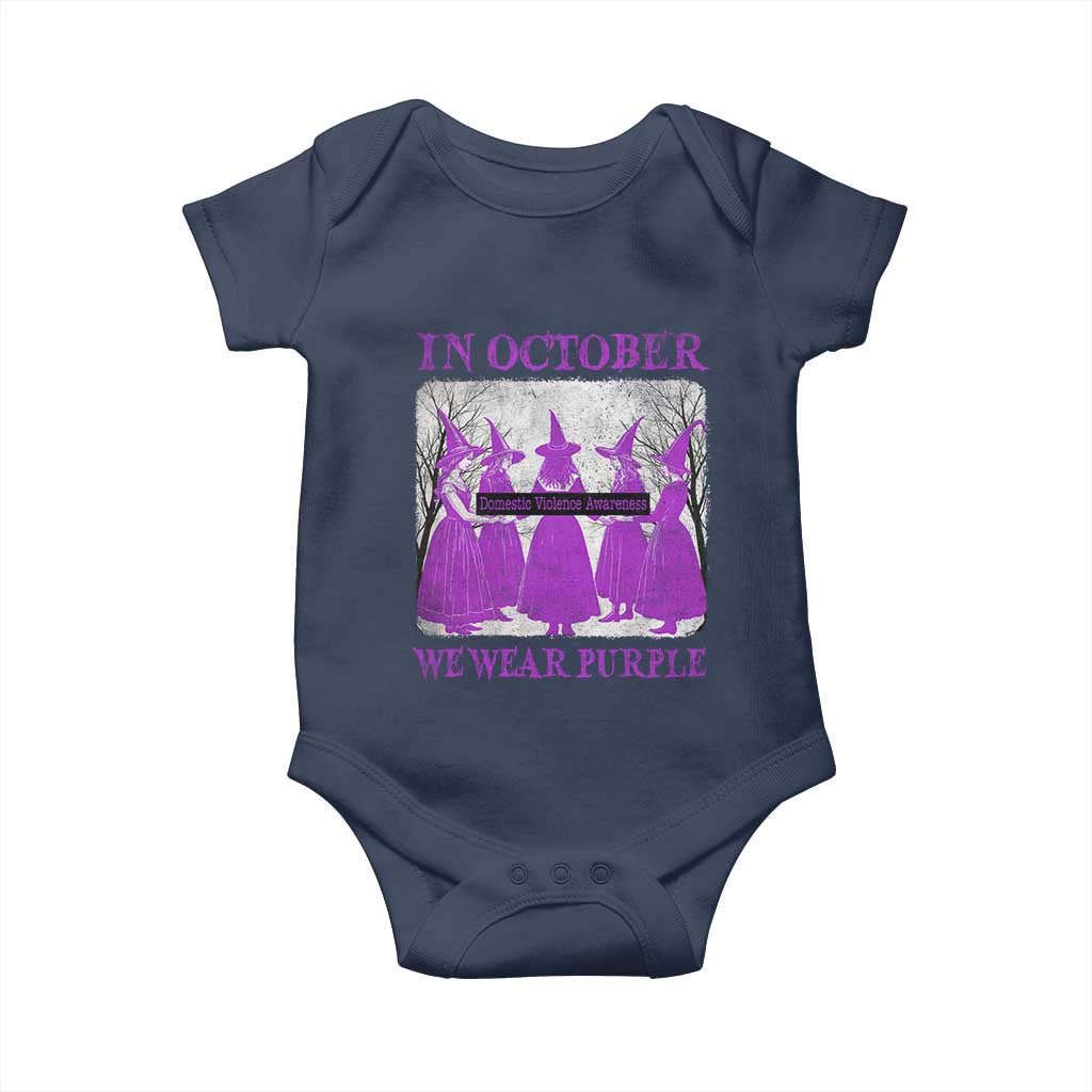 Retro In October We Wear Purple Witch Domestic Violence Awareness Baby Onesie TS10 Navy Print Your Wear