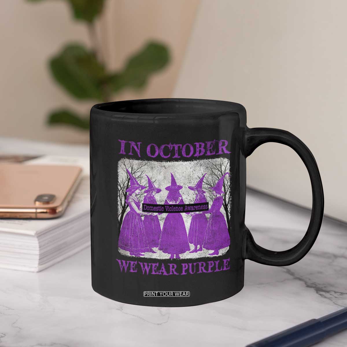 Retro In October We Wear Purple Witch Domestic Violence Awareness Coffee Mug TS10 Print Your Wear