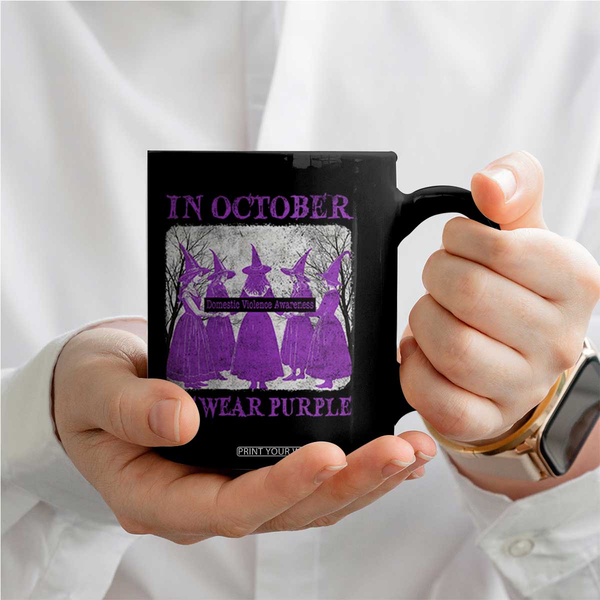 Retro In October We Wear Purple Witch Domestic Violence Awareness Coffee Mug TS10 Print Your Wear