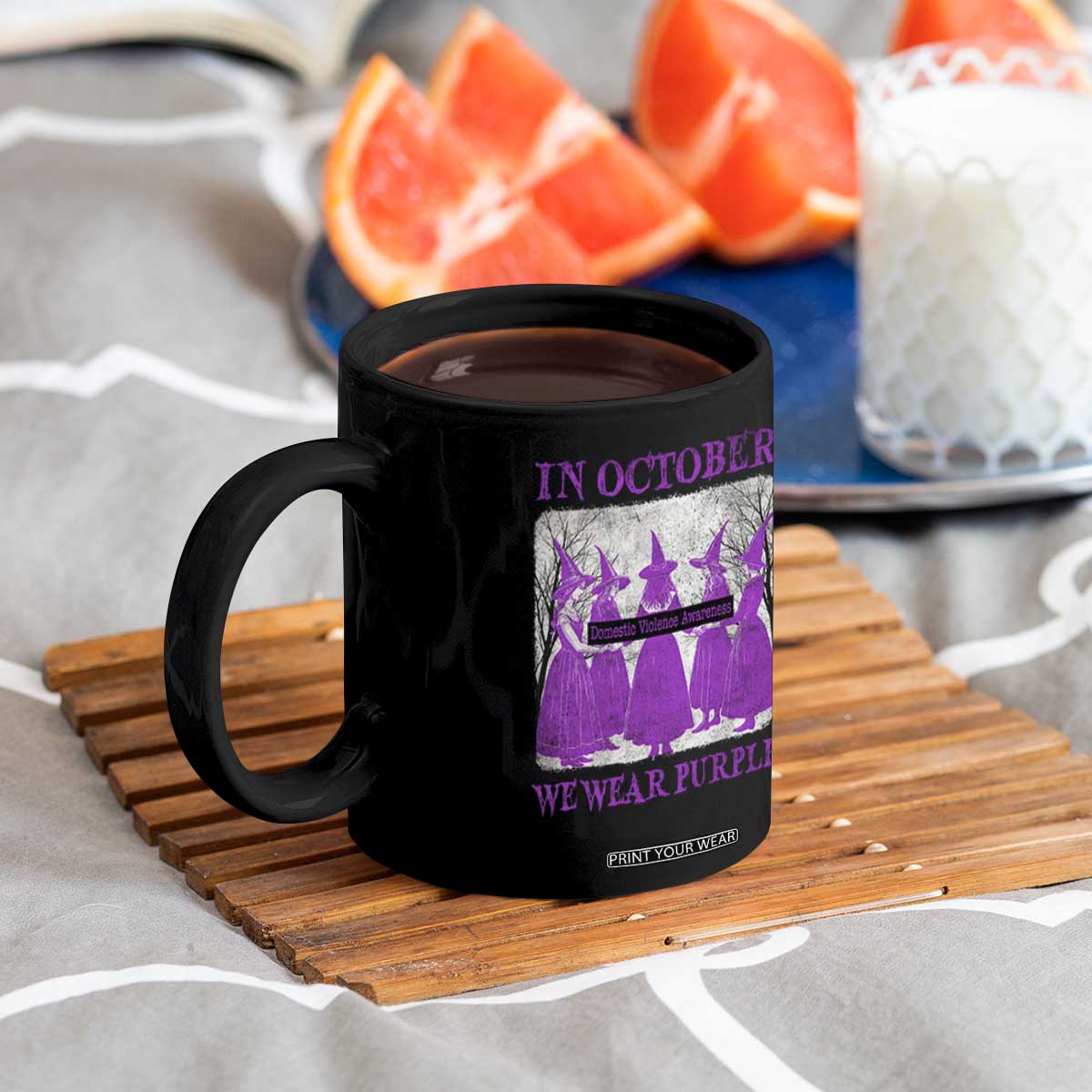 Retro In October We Wear Purple Witch Domestic Violence Awareness Coffee Mug TS10 Print Your Wear