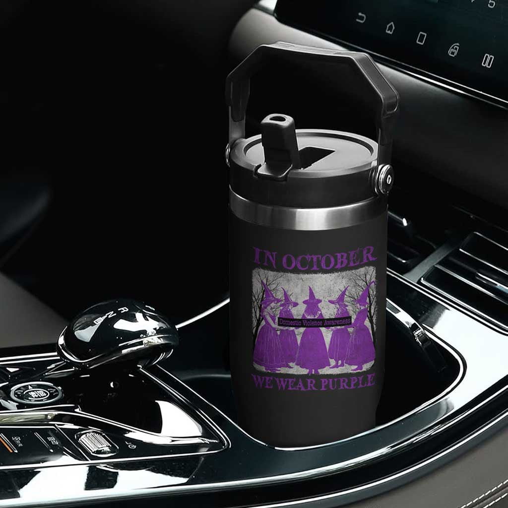Retro In October We Wear Purple Witch Domestic Violence Awareness Flip Straw Tumbler TS10 Print Your Wear