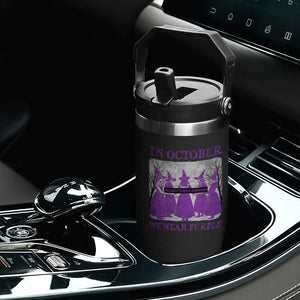Retro In October We Wear Purple Witch Domestic Violence Awareness Flip Straw Tumbler TS10 Print Your Wear