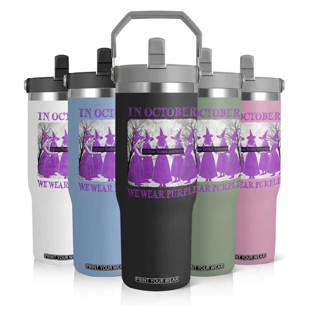 Retro In October We Wear Purple Witch Domestic Violence Awareness Flip Straw Tumbler TS10 Print Your Wear