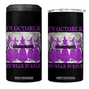 Retro In October We Wear Purple Witch Domestic Violence Awareness 4 in 1 Can Cooler Tumbler TS10 One Size: 16 oz Black Print Your Wear