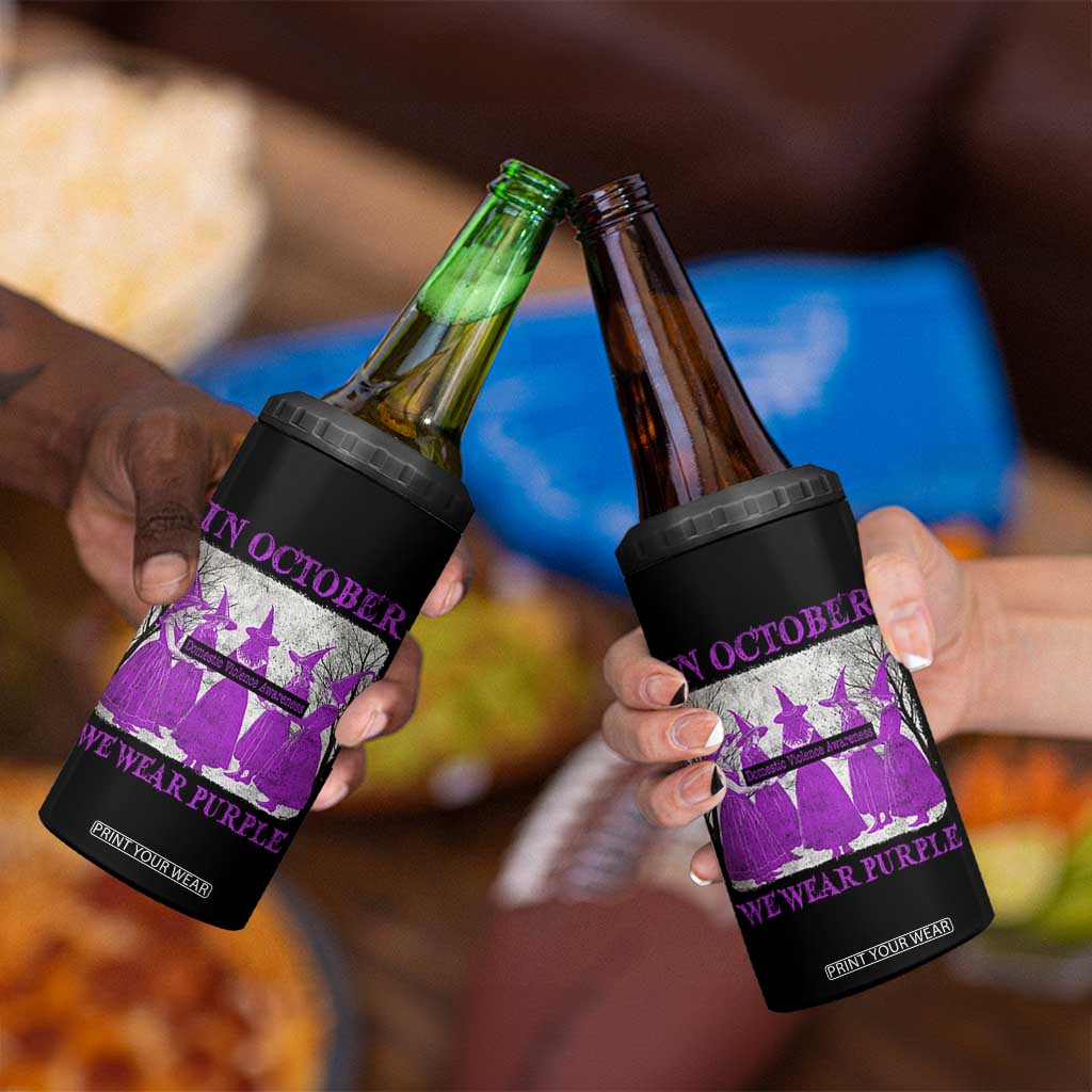 Retro In October We Wear Purple Witch Domestic Violence Awareness 4 in 1 Can Cooler Tumbler TS10 Print Your Wear
