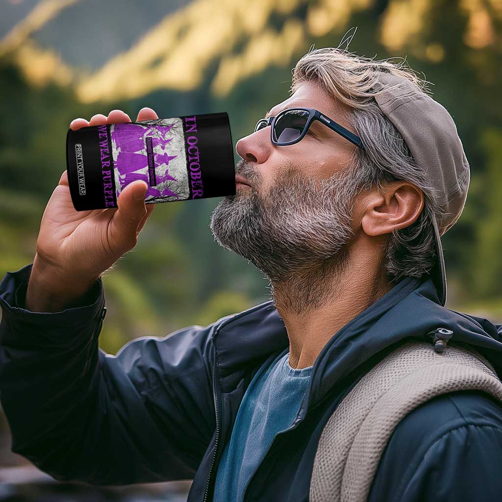 Retro In October We Wear Purple Witch Domestic Violence Awareness 4 in 1 Can Cooler Tumbler TS10 Print Your Wear