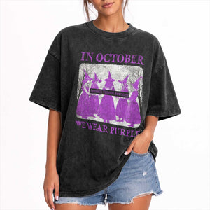 Retro In October We Wear Purple Witch Domestic Violence Awareness Washed Cotton T-Shirt