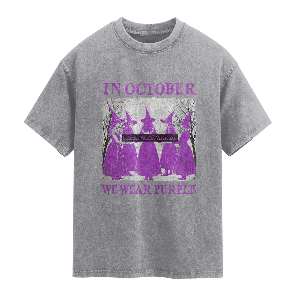 Retro In October We Wear Purple Witch Domestic Violence Awareness Washed Cotton T-Shirt