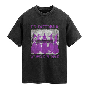 Retro In October We Wear Purple Witch Domestic Violence Awareness Washed Cotton T-Shirt