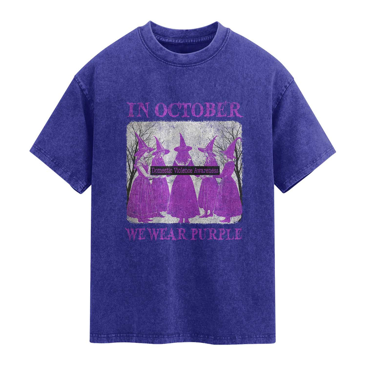 Retro In October We Wear Purple Witch Domestic Violence Awareness Washed Cotton T-Shirt