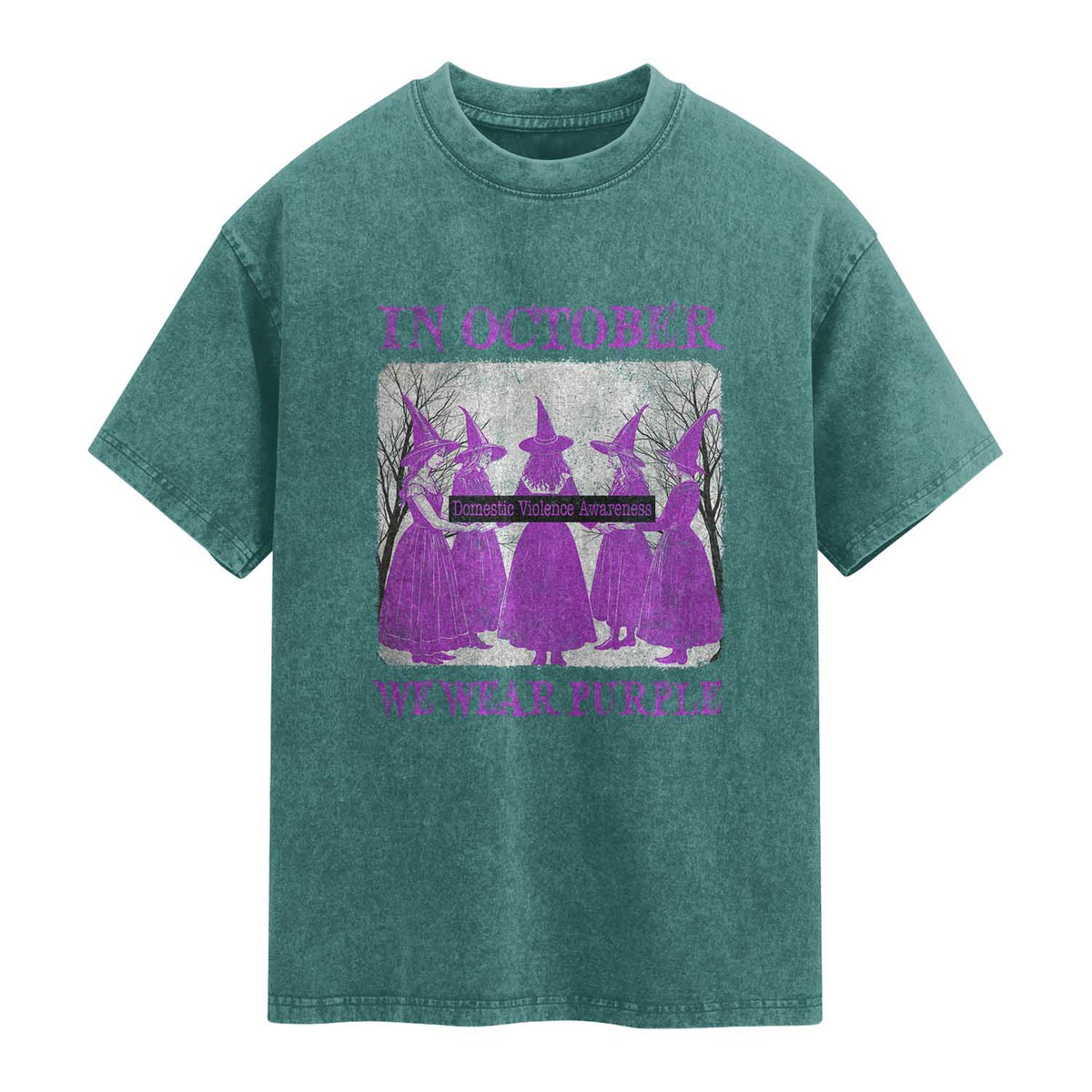 Retro In October We Wear Purple Witch Domestic Violence Awareness Washed Cotton T-Shirt