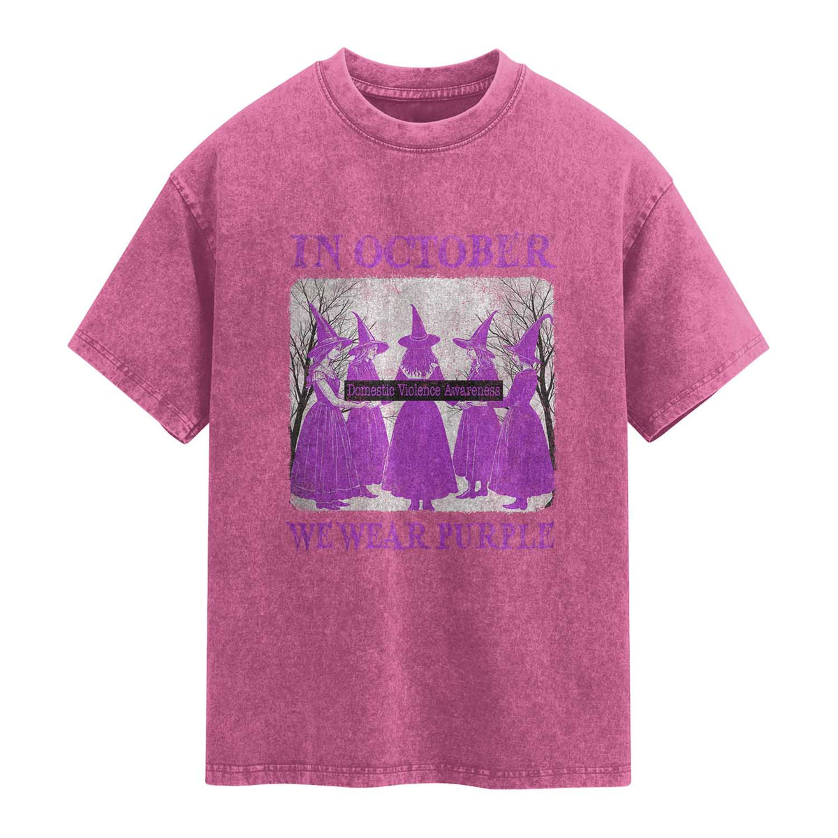Retro In October We Wear Purple Witch Domestic Violence Awareness Washed Cotton T-Shirt