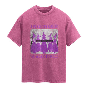 Retro In October We Wear Purple Witch Domestic Violence Awareness Washed Cotton T-Shirt