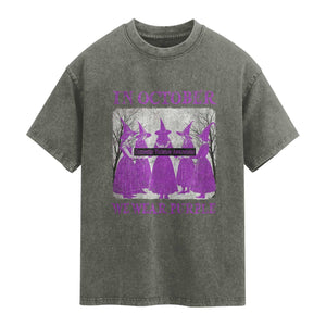 Retro In October We Wear Purple Witch Domestic Violence Awareness Washed Cotton T-Shirt