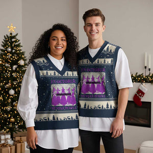 Retro In October We Wear Purple Witch Domestic Violence Awareness V-Neck Knit Sweater Vest TS10 Navy Beige Print Your Wear