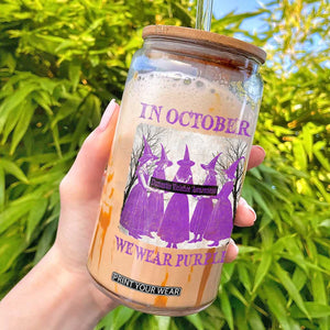 Retro In October We Wear Purple Witch Domestic Violence Awareness Glass Can TS10 Black Print Your Wear