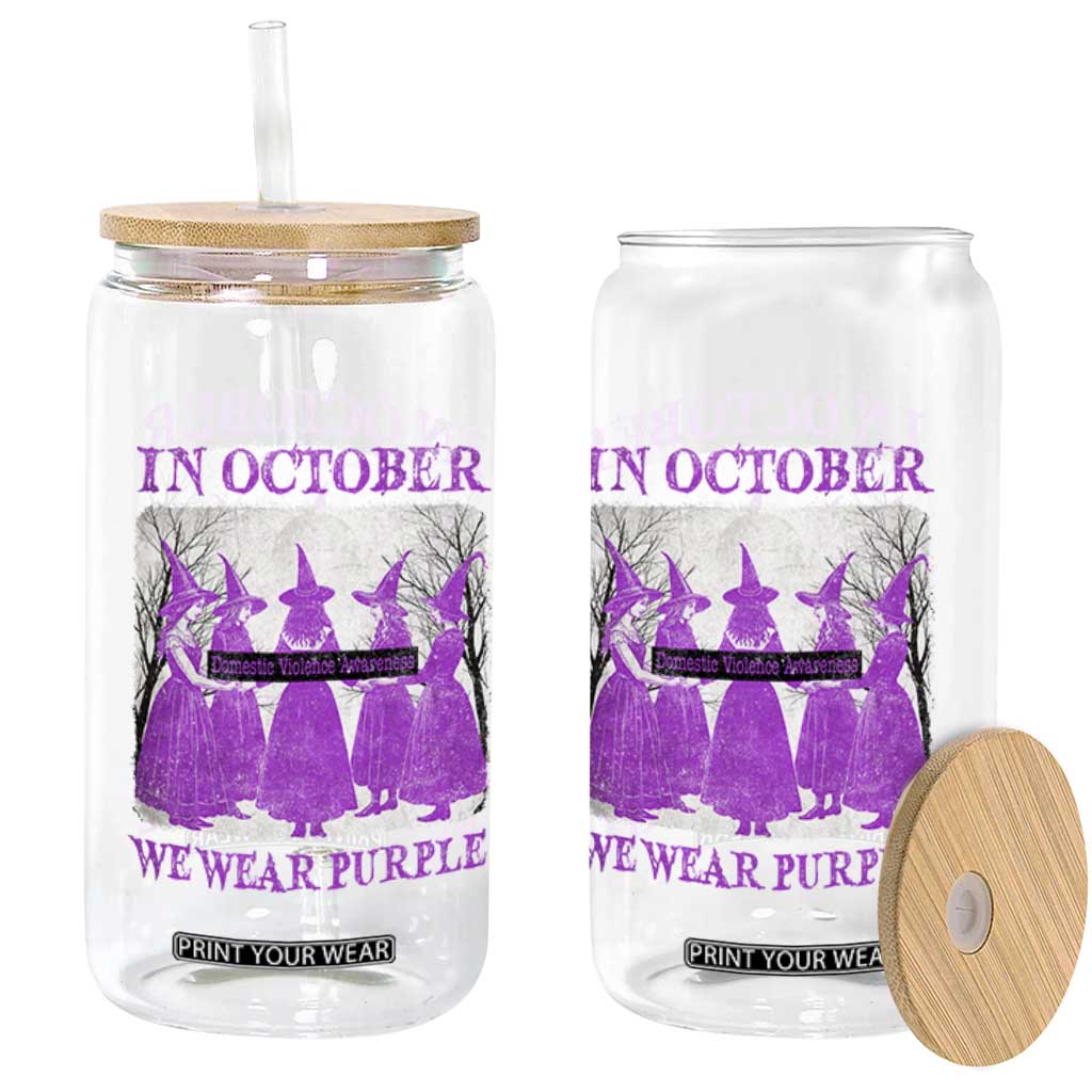 Retro In October We Wear Purple Witch Domestic Violence Awareness Glass Can TS10 Print Your Wear