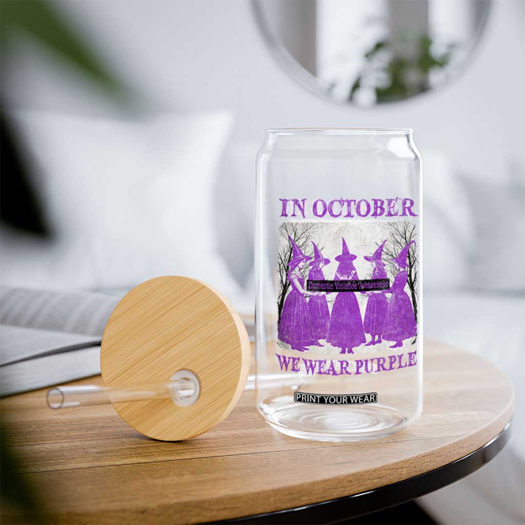 Retro In October We Wear Purple Witch Domestic Violence Awareness Glass Can TS10 Print Your Wear