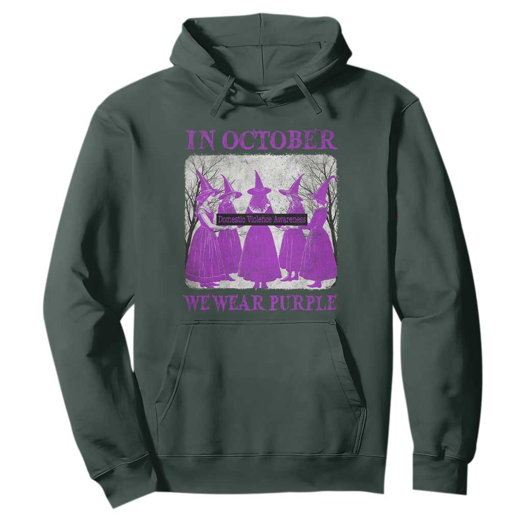 Retro In October We Wear Purple Witch Domestic Violence Awareness Hoodie TS10 Dark Forest Green Print Your Wear