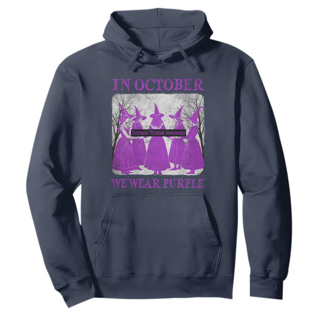 Retro In October We Wear Purple Witch Domestic Violence Awareness Hoodie TS10 Navy Print Your Wear