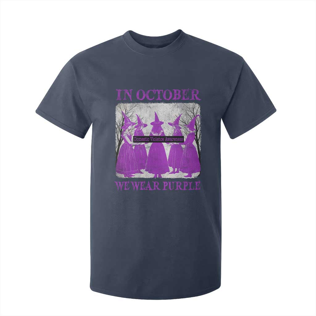 Retro In October We Wear Purple Witch Domestic Violence Awareness T Shirt For Kid TS10 Navy Print Your Wear