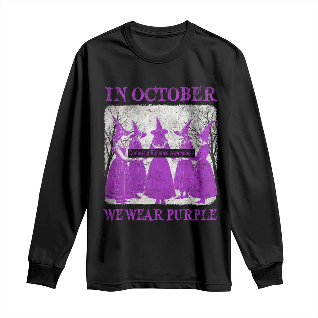 Retro In October We Wear Purple Witch Domestic Violence Awareness Long Sleeve Shirt TS10 Black Print Your Wear
