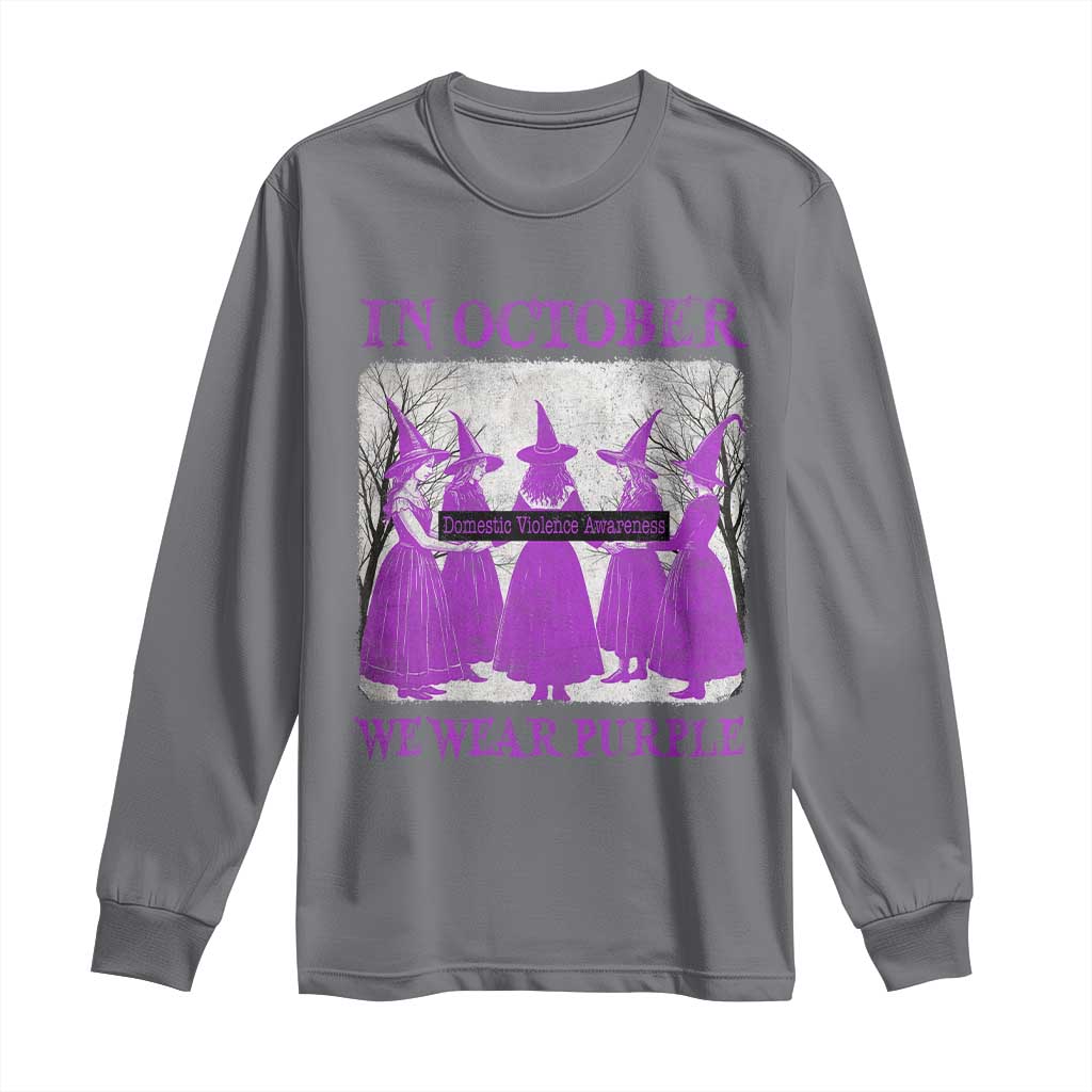 Retro In October We Wear Purple Witch Domestic Violence Awareness Long Sleeve Shirt TS10 Charcoal Print Your Wear