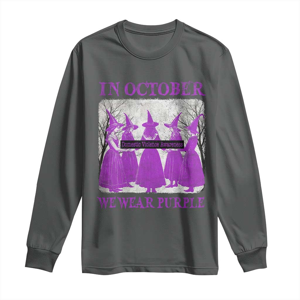 Retro In October We Wear Purple Witch Domestic Violence Awareness Long Sleeve Shirt TS10 Dark Heather Print Your Wear
