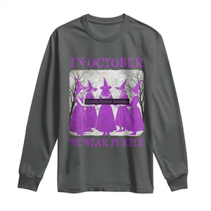 Retro In October We Wear Purple Witch Domestic Violence Awareness Long Sleeve Shirt TS10 Dark Heather Print Your Wear