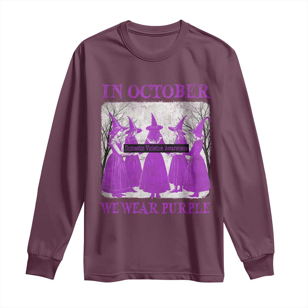 Retro In October We Wear Purple Witch Domestic Violence Awareness Long Sleeve Shirt TS10 Maroon Print Your Wear