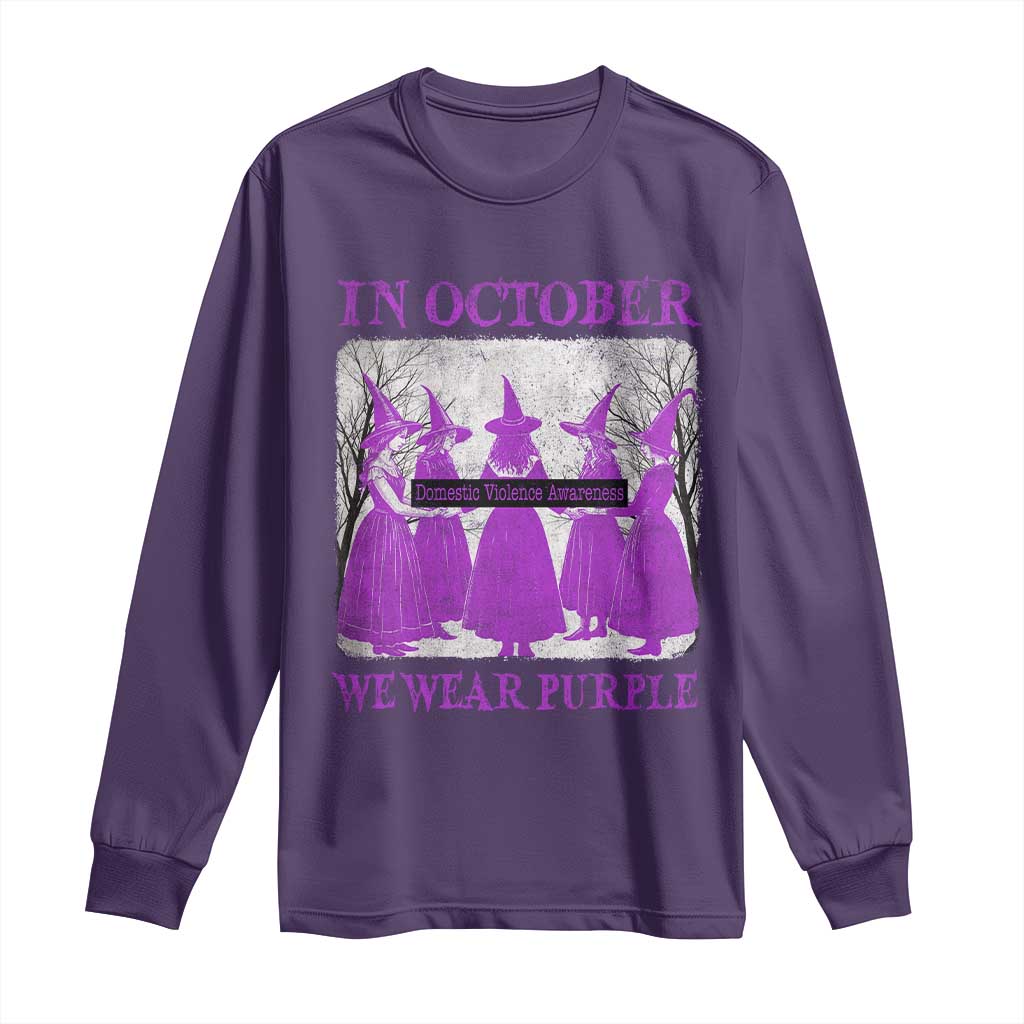 Retro In October We Wear Purple Witch Domestic Violence Awareness Long Sleeve Shirt TS10 Purple Print Your Wear