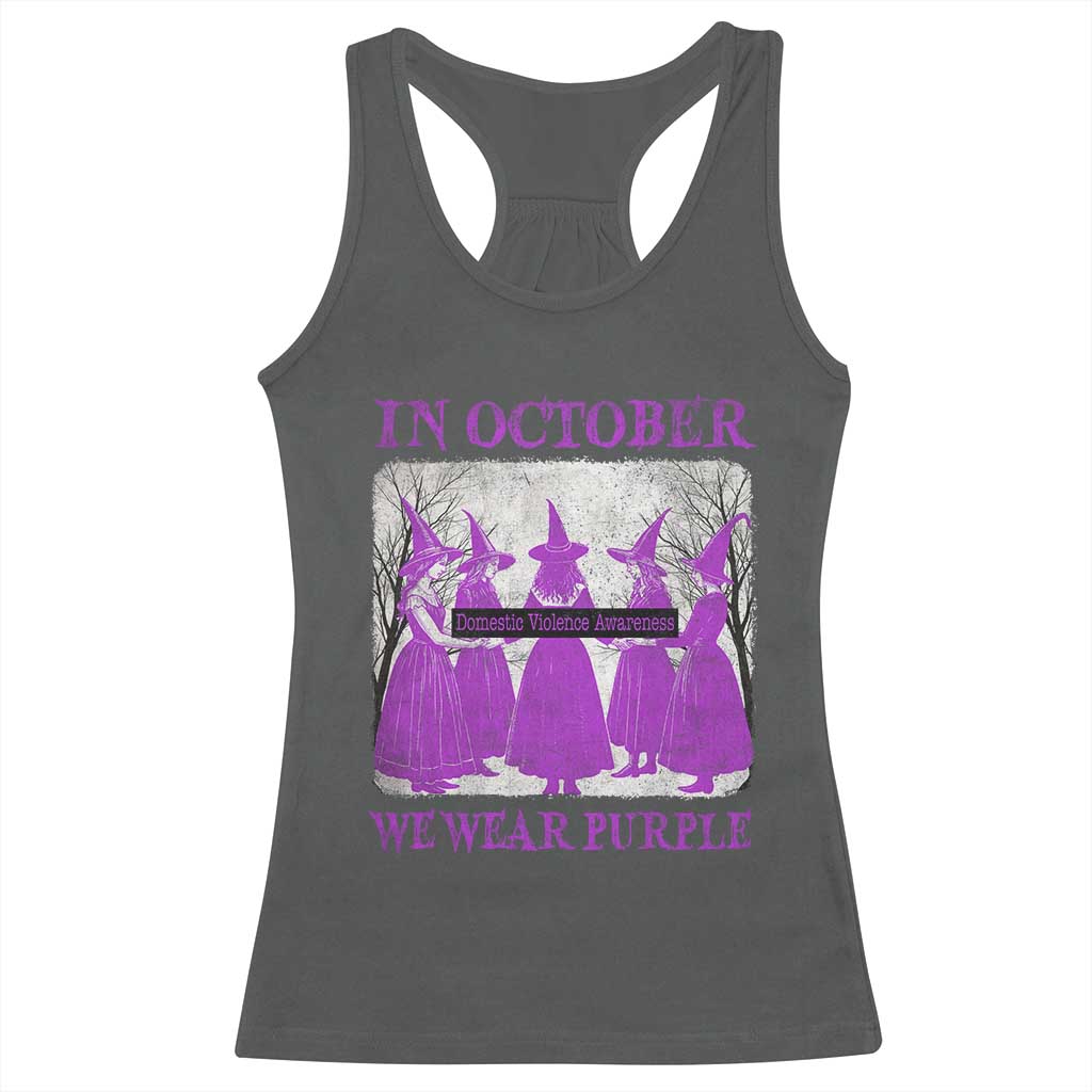 Retro In October We Wear Purple Witch Domestic Violence Awareness Racerback Tank Top TS10 Dark Heather Print Your Wear