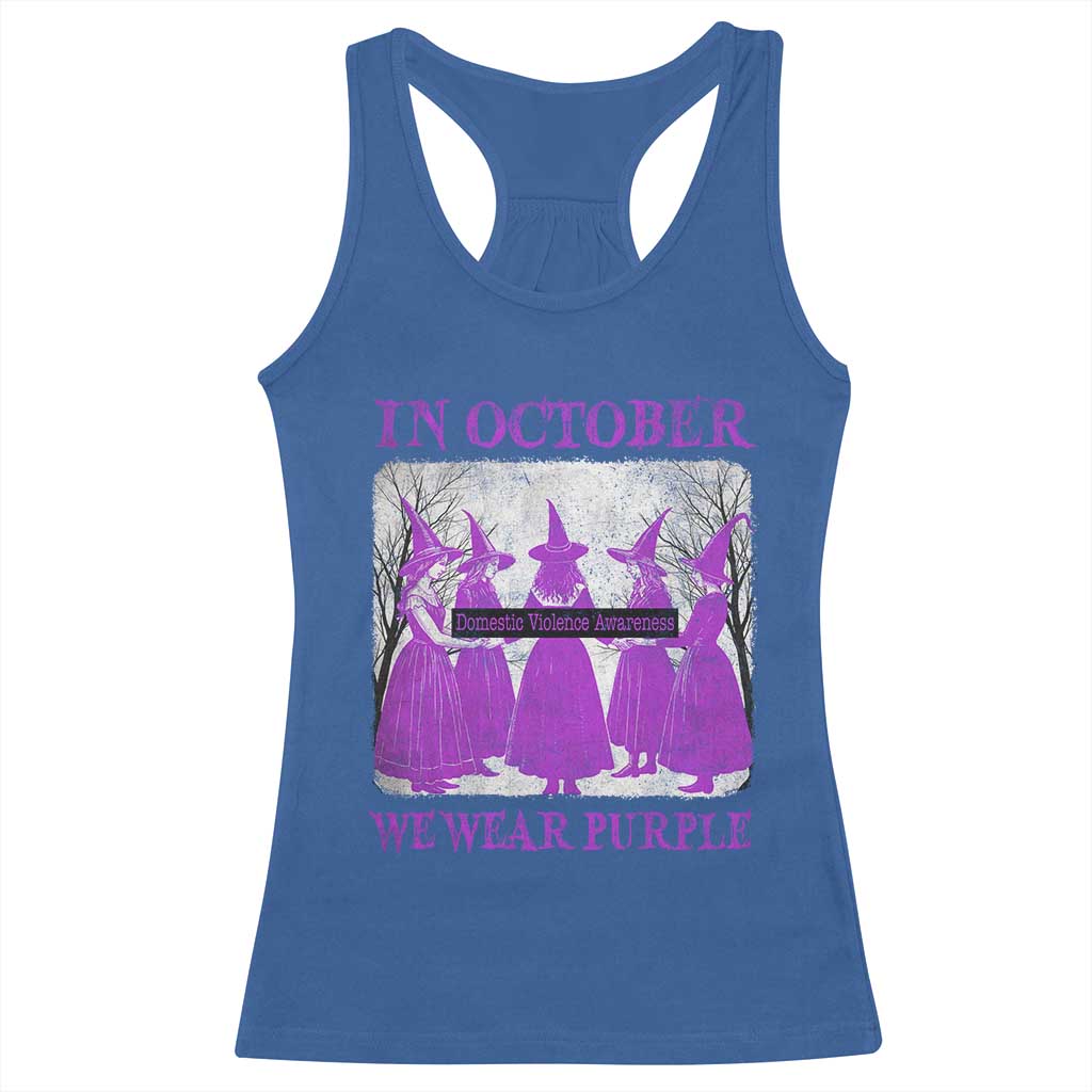 Retro In October We Wear Purple Witch Domestic Violence Awareness Racerback Tank Top TS10 Royal Blue Print Your Wear