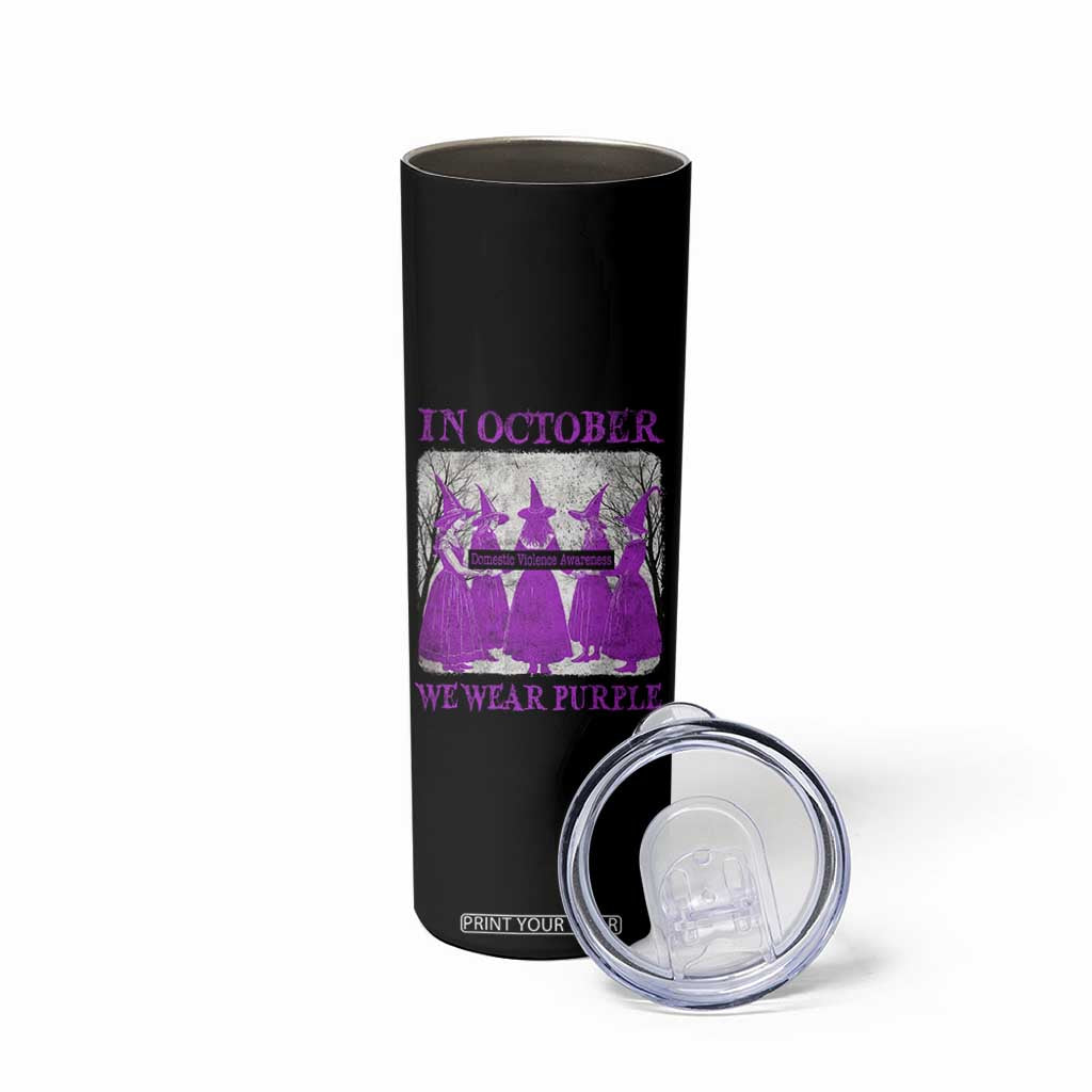 Retro In October We Wear Purple Witch Domestic Violence Awareness Skinny Tumbler TS10 Print Your Wear