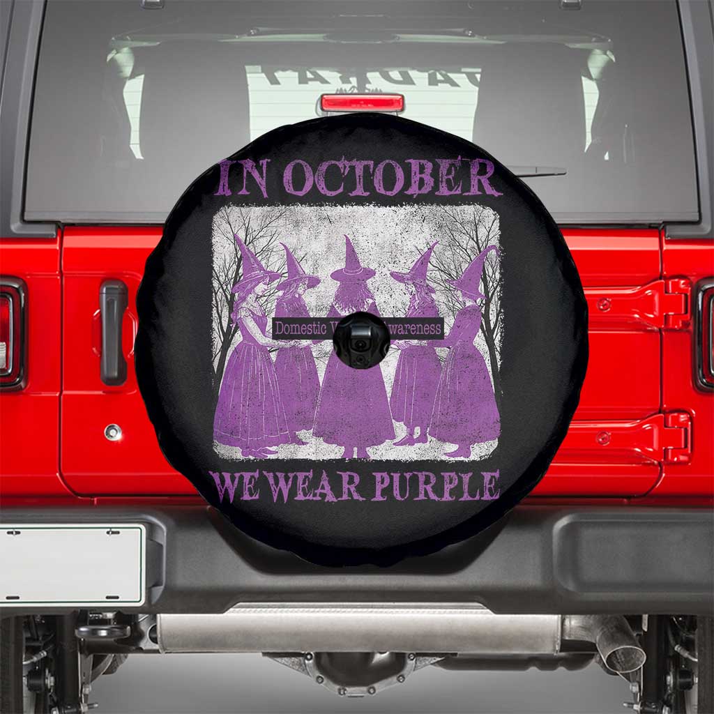 Retro In October We Wear Purple Witch Domestic Violence Awareness Spare Tire Cover TS10 Black Print Your Wear