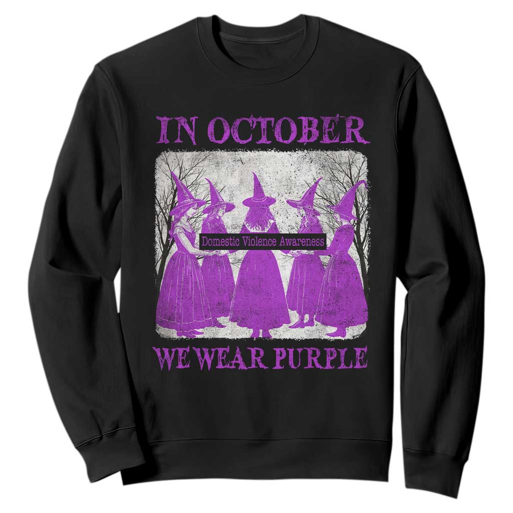 Retro In October We Wear Purple Witch Domestic Violence Awareness Sweatshirt TS10 Black Print Your Wear