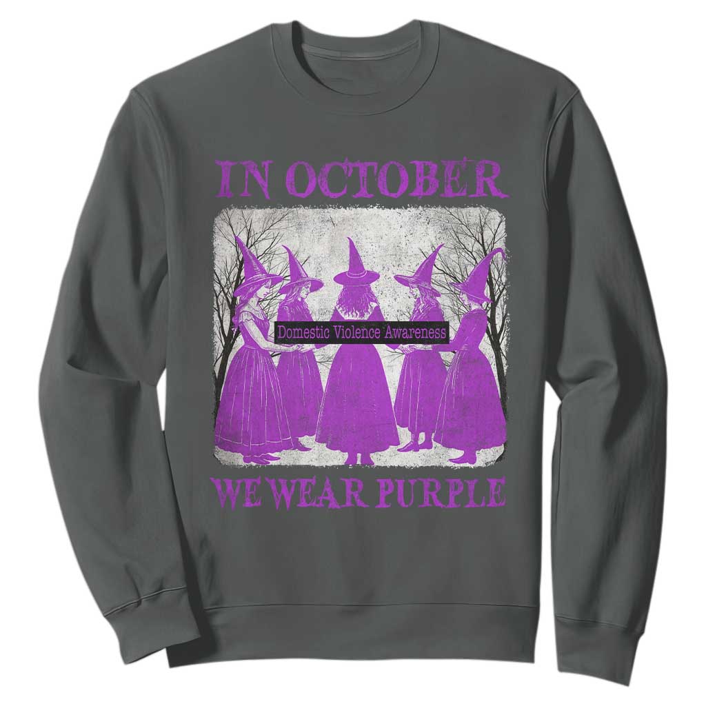 Retro In October We Wear Purple Witch Domestic Violence Awareness Sweatshirt TS10 Dark Heather Print Your Wear