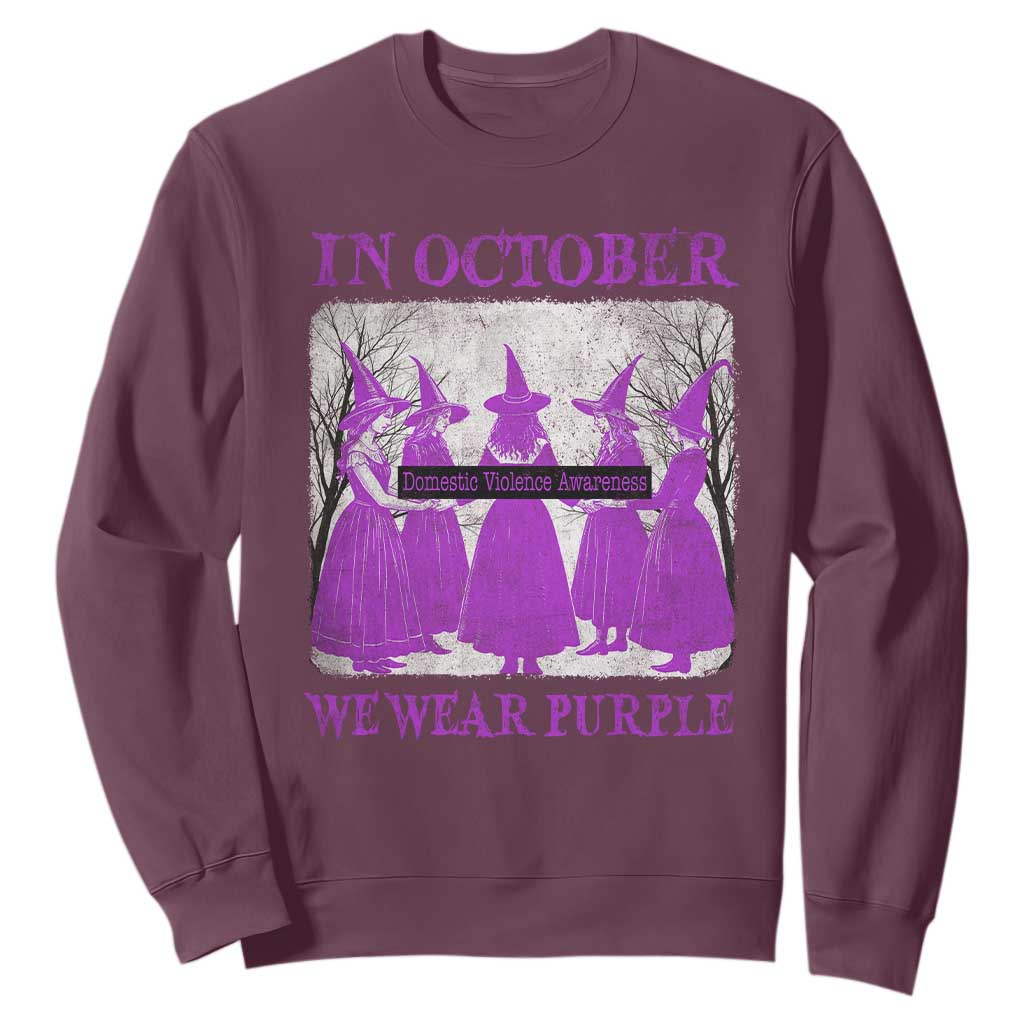 Retro In October We Wear Purple Witch Domestic Violence Awareness Sweatshirt TS10 Maroon Print Your Wear