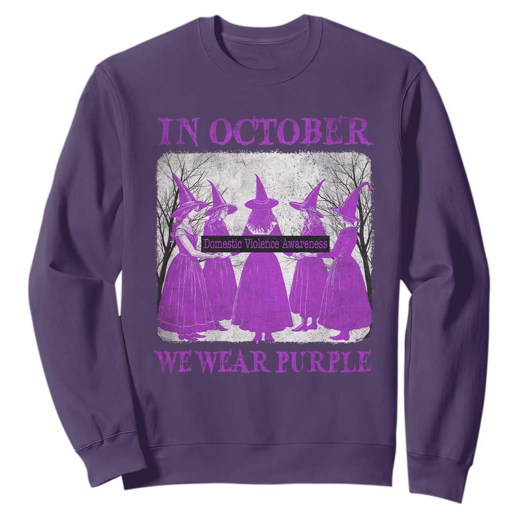 Retro In October We Wear Purple Witch Domestic Violence Awareness Sweatshirt TS10 Purple Print Your Wear