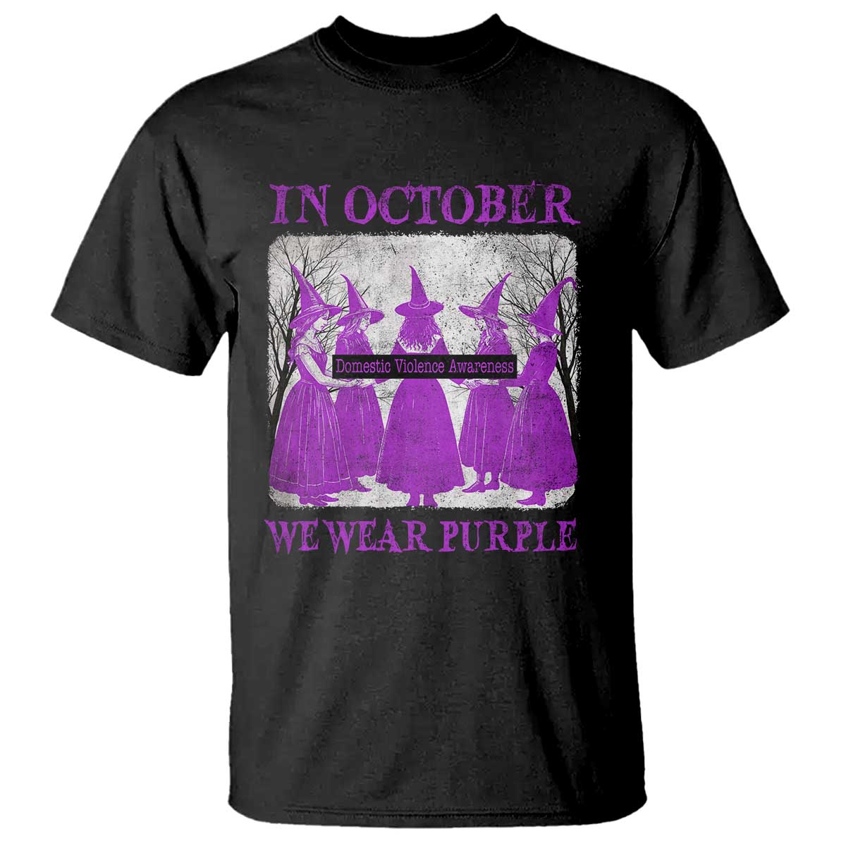 Retro In October We Wear Purple Witch Domestic Violence Awareness T Shirt TS10 Black Print Your Wear