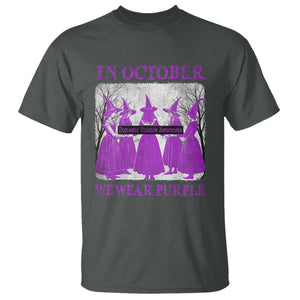 Retro In October We Wear Purple Witch Domestic Violence Awareness T Shirt TS10 Dark Heather Print Your Wear