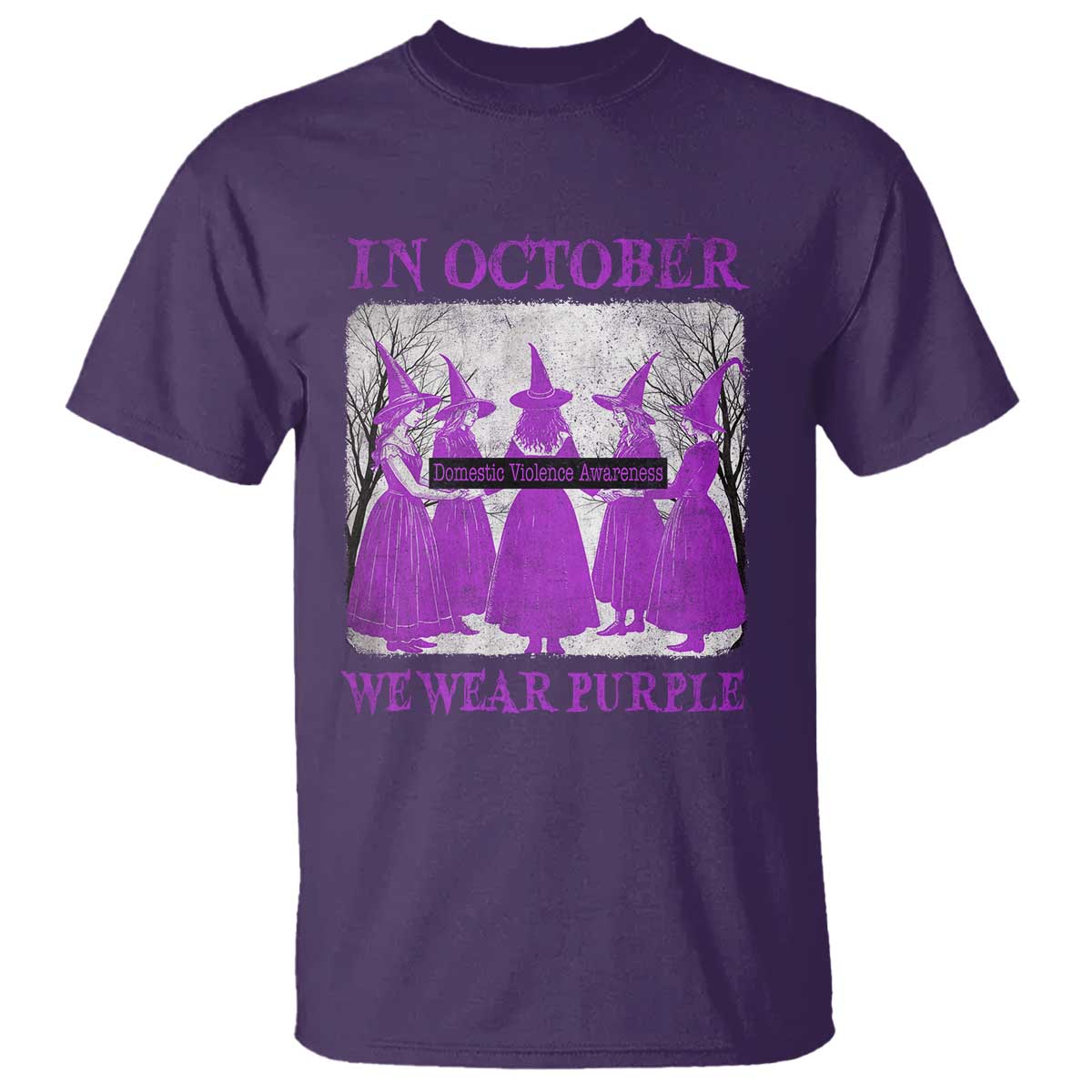 Retro In October We Wear Purple Witch Domestic Violence Awareness T Shirt TS10 Purple Print Your Wear