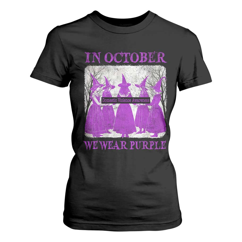 Retro In October We Wear Purple Witch Domestic Violence Awareness T Shirt For Women TS10 Black Print Your Wear