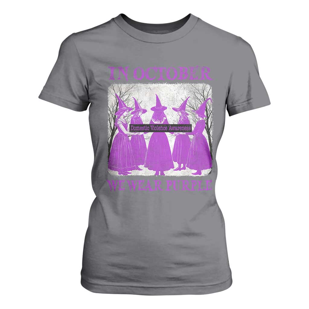 Retro In October We Wear Purple Witch Domestic Violence Awareness T Shirt For Women TS10 Charcoal Print Your Wear