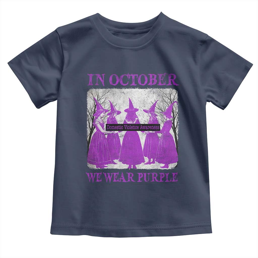 Retro In October We Wear Purple Witch Domestic Violence Awareness Toddler T Shirt TS10 Navy Print Your Wear