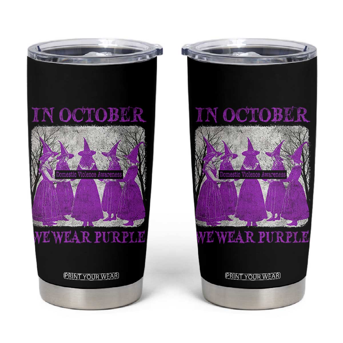 Retro In October We Wear Purple Witch Domestic Violence Awareness Tumbler Cup TS10 Black Print Your Wear