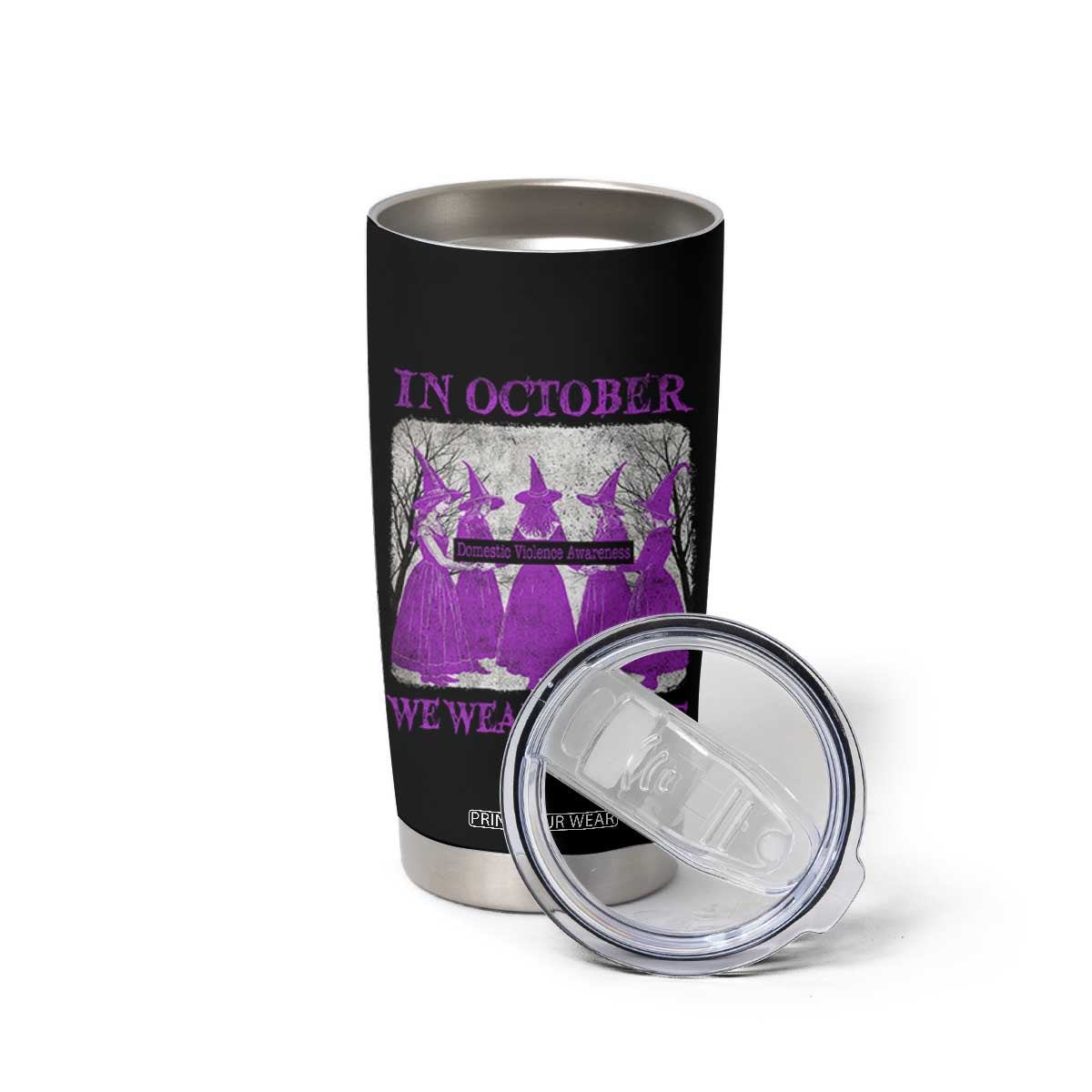 Retro In October We Wear Purple Witch Domestic Violence Awareness Tumbler Cup TS10 Print Your Wear