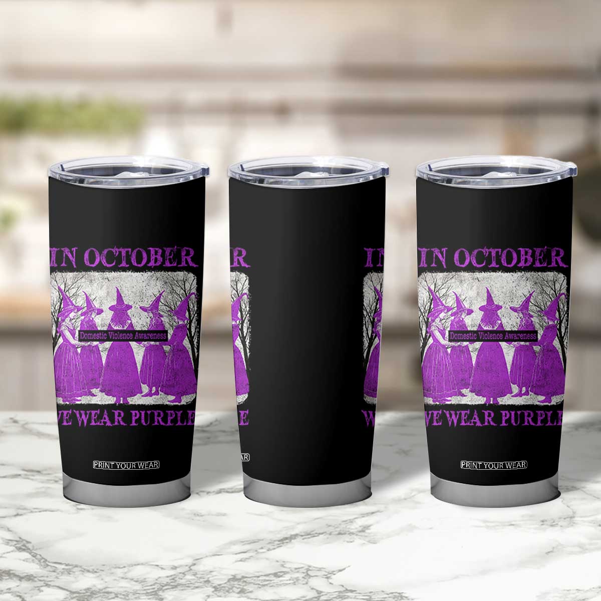 Retro In October We Wear Purple Witch Domestic Violence Awareness Tumbler Cup TS10 Print Your Wear